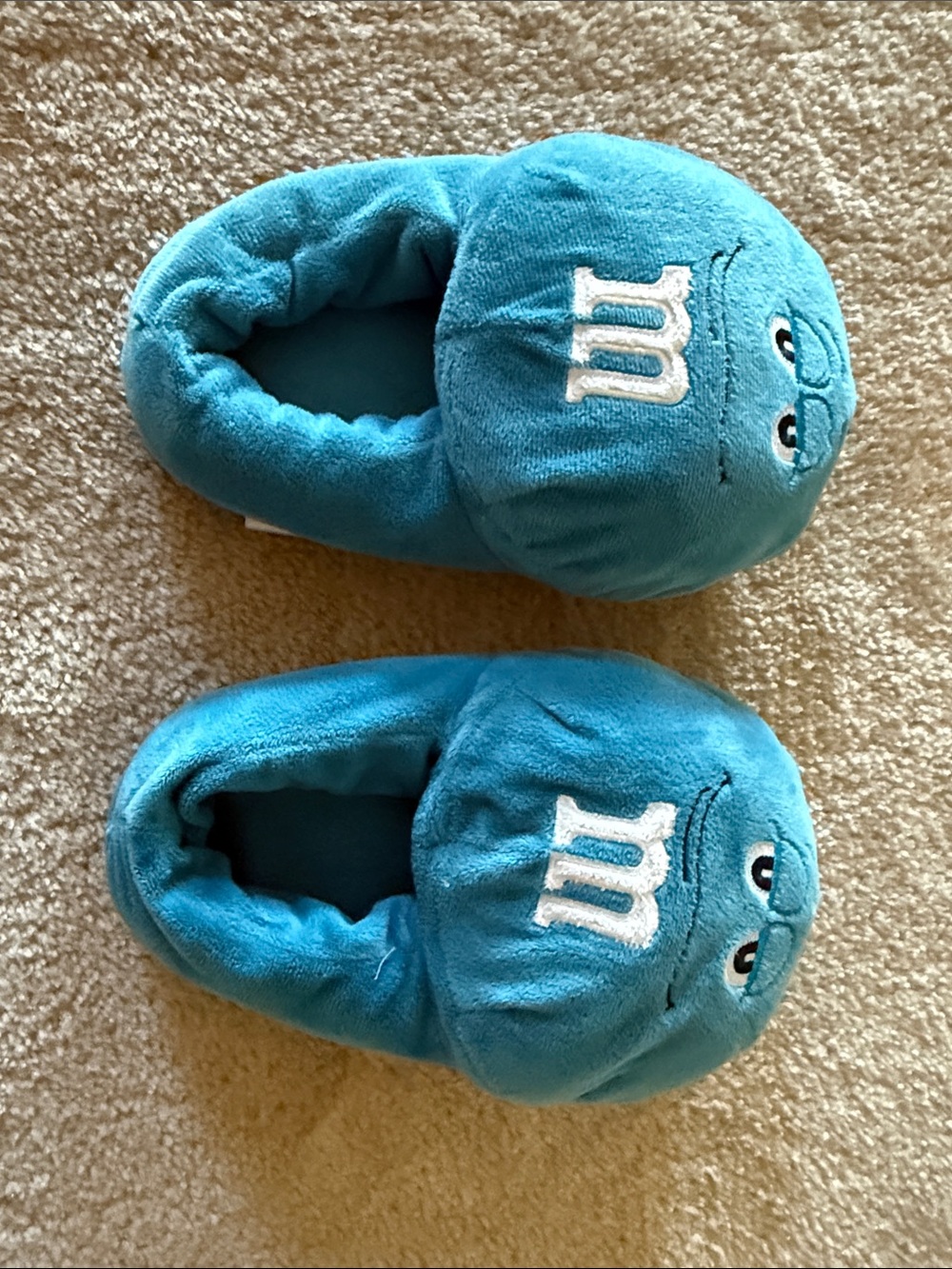 M&M'S Teal Plush Kids Footie Slippers with Character Face